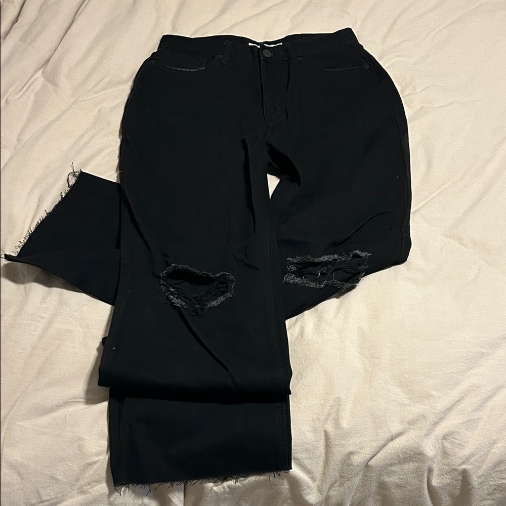YMI Black Distressed Baggy High Rise Jeans